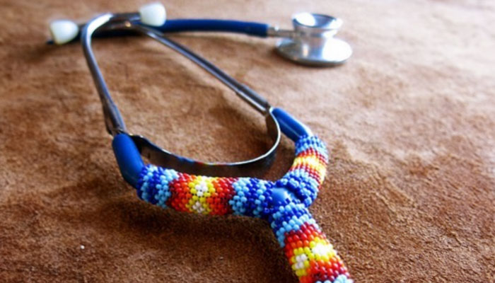 A stethoscope that is colourfully braided