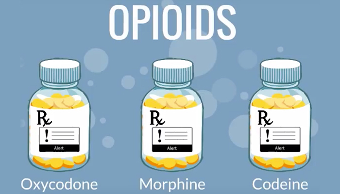 Opioids in prescription bottles cartoon