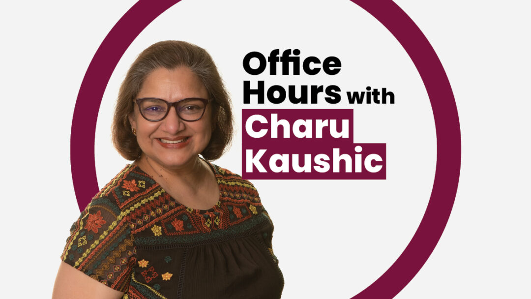 A photo of Charu Kaushic can be seen in this composite image for the McMaster University series, Office Hours.