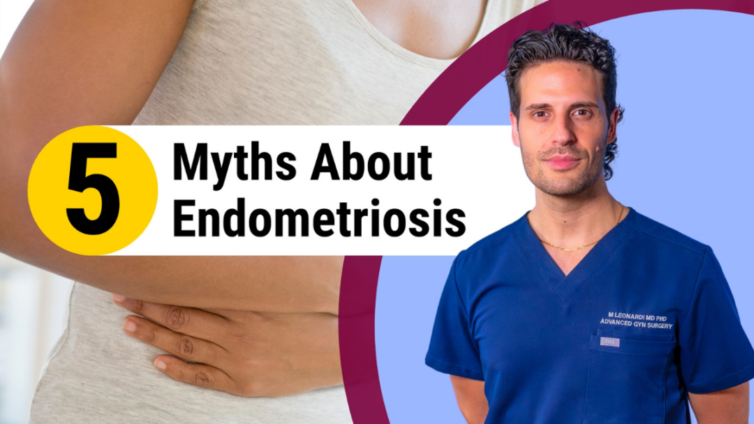 Mathew Leonardi beside text: Five myths about endometriosis beside image
