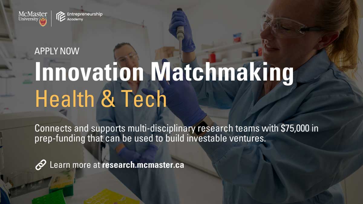 Image of someone injecting a substance into a tube. with word over it saying Innovation Matchmaking