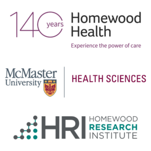 Logos for Homewood Health Centre, McMaster University, and Homewood Research Institute