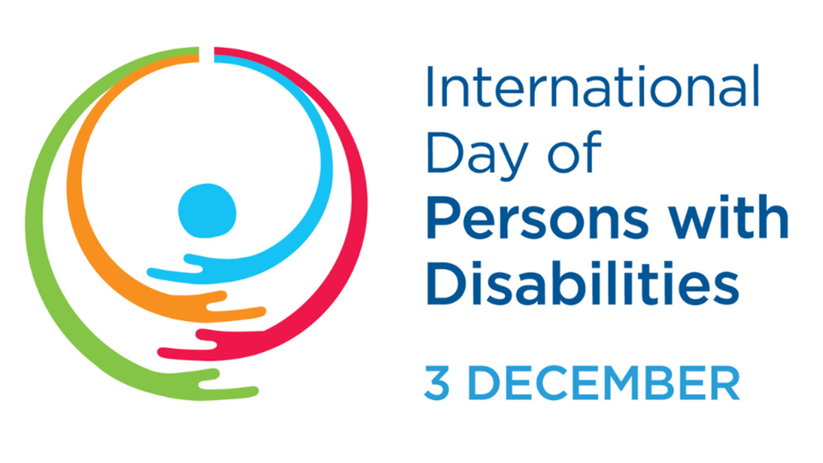 Text that reads international day of persons with disabilities alongside a logo created for the day