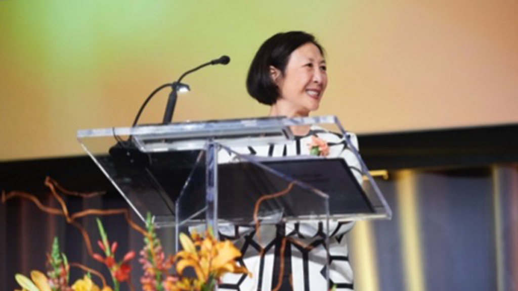 Michelle Kho is pictured on stage at the Royal Society of Canada Celebration of Excellence